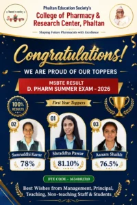 D. Pharm Summer Exam Result 2026 | MSBTE Toppers – College of Pharmacy Phaltan 1 MSBTE Toppers – College of Pharmacy Phaltan