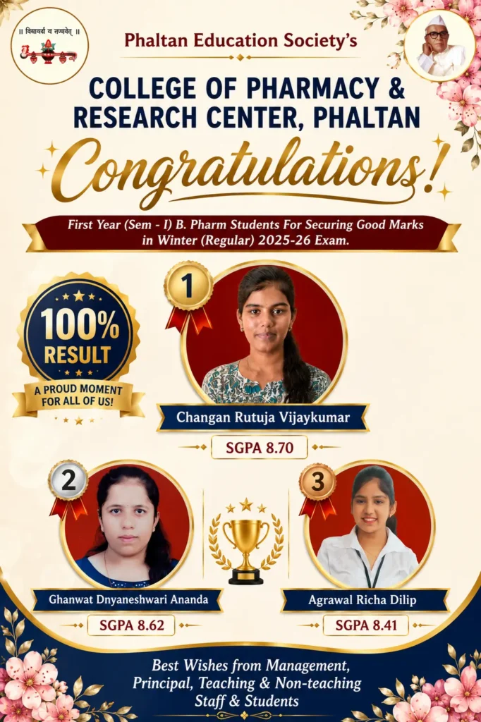 B Pharm First Year Result 2025-26 | 100% Result at College of Pharmacy Phaltan
