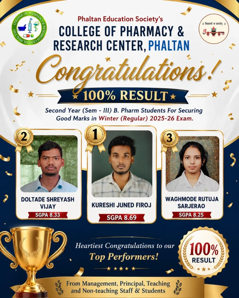 B Pharm Semester 3 Result 2025-26 | College of Pharmacy Phaltan Achieves 100% Result