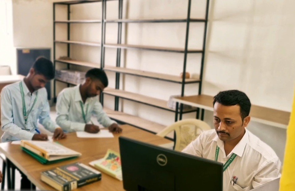 B Pharmacy students learning in a pharmaceutical laboratory