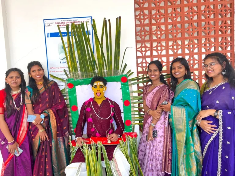 Students celebrating Indian culture in traditional attire at PES College of Pharmacy Phaltan