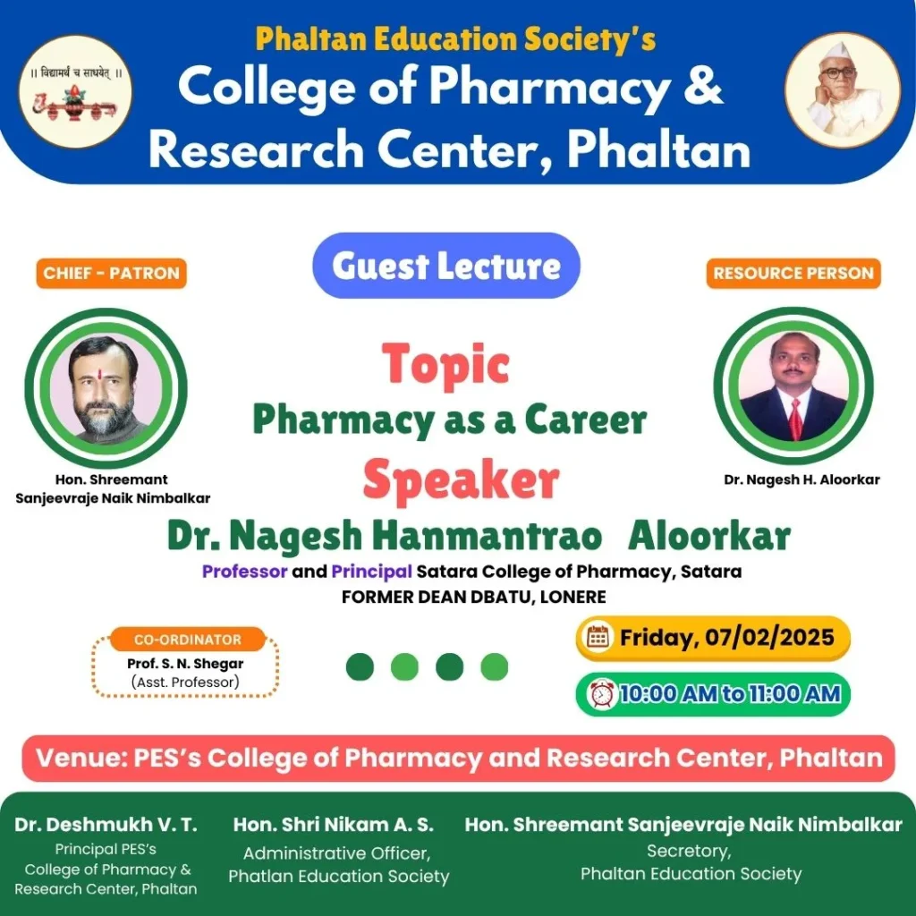 Pharmacy as a Career Guest Lecture at PES College of Pharmacy Phaltan