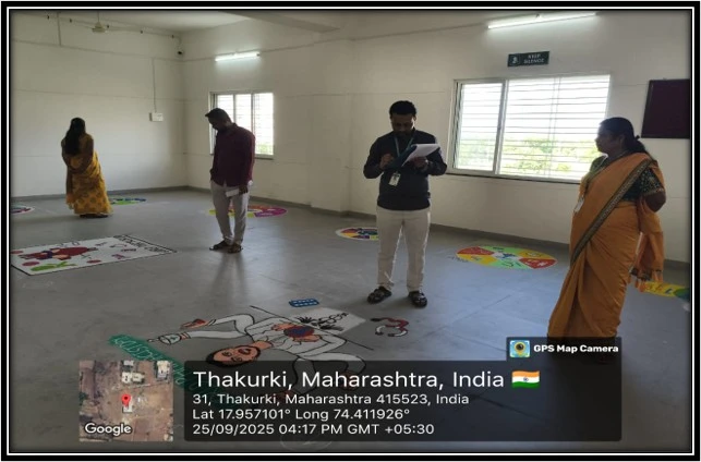 B.Pharm and D.Pharm students participating in Rangoli Competition at PESCOP Phaltan