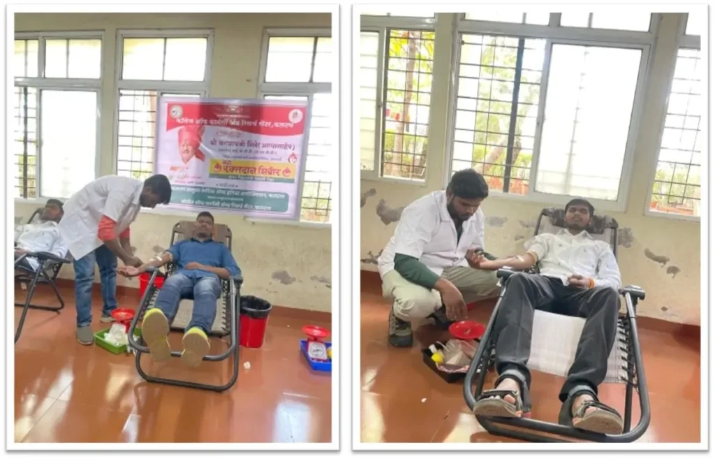 Students participating in Blood Donation Camp at PES College of Pharmacy Phaltan