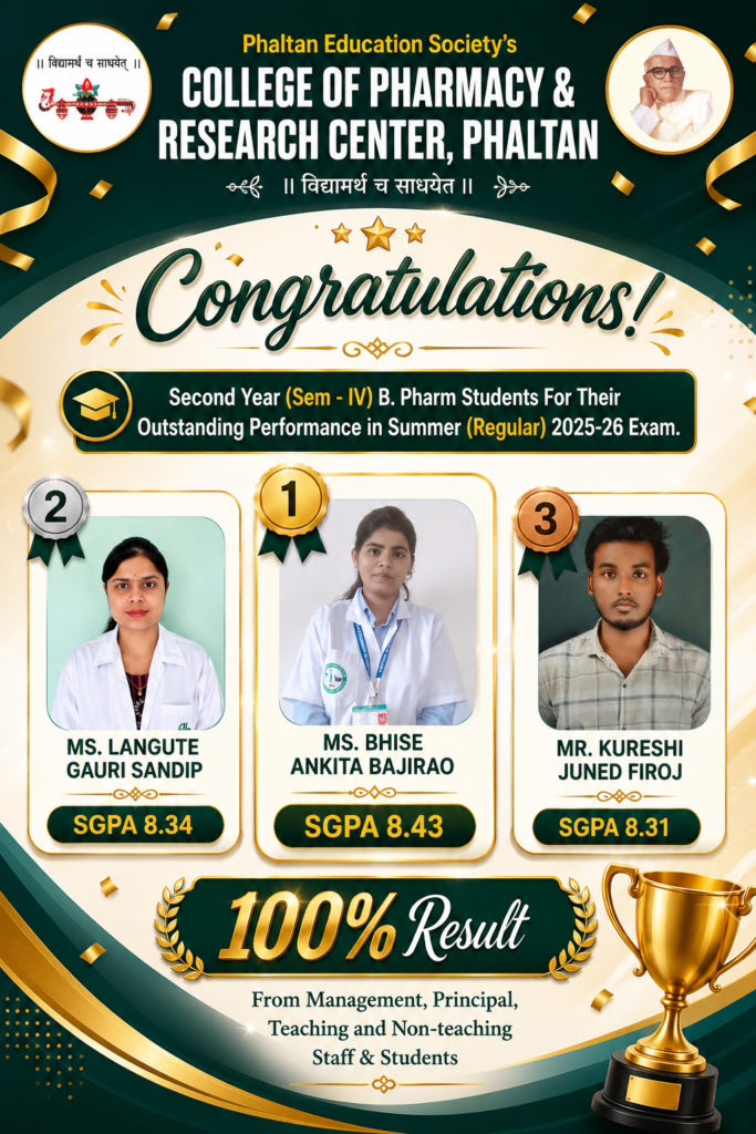 Second Year B. Pharm Semester IV Result 2025-26 | PES Pharmacy Phaltan