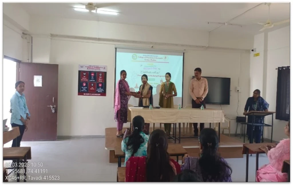 International Women’s Day Celebration 2025 at PES Pharmacy 1 Dr. Sujata Patil-Dadas felicitated by Prof. Surekha Shegar during International Women’s Day Celebration 2025