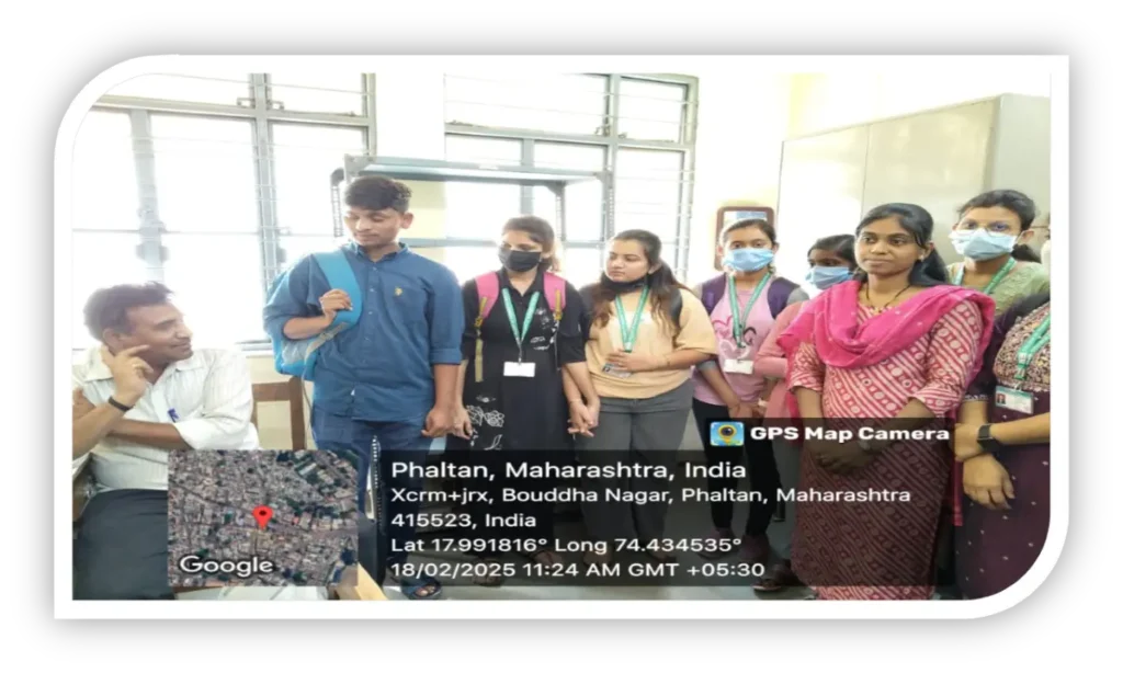D Pharmacy Hospital Visit 2025 at Government Hospital Phaltan 3 Kiran Taklae guiding D Pharmacy students about generic medicines at Government Hospital Phaltan