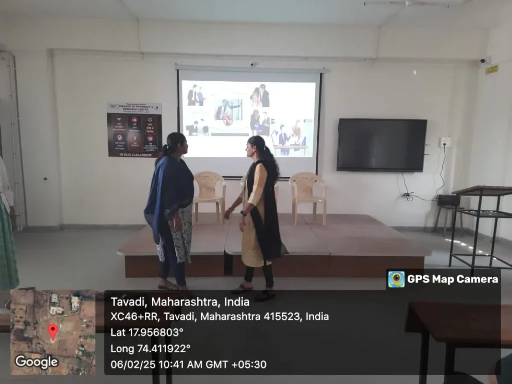 ICC Awareness Program 2025 at PES College of Pharmacy Phaltan 5 Girl students participating in ICC Awareness and self-defense program at PES College of Pharmacy Phaltan