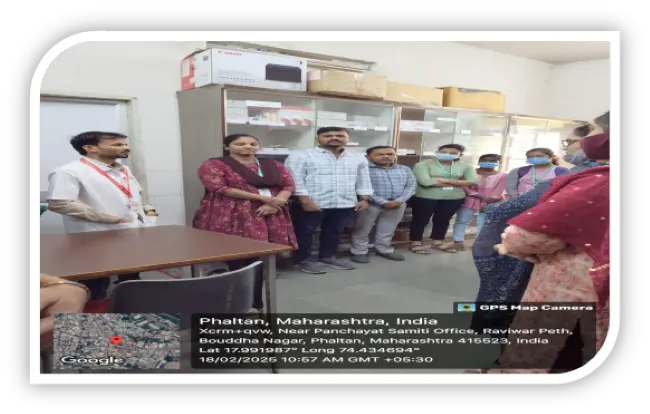 D Pharmacy Hospital Visit 2025 at Government Hospital Phaltan 4 Ganesh Lawand explaining hospital store to D Pharmacy students at Government Hospital Phaltan
