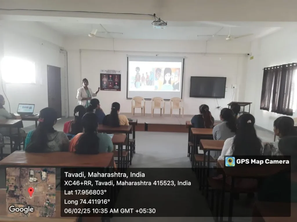ICC Awareness Program 2025 at PES College of Pharmacy Phaltan 2 Prof Surekha Shegar presenting ICC composition roles and responsibilities to pharmacy students