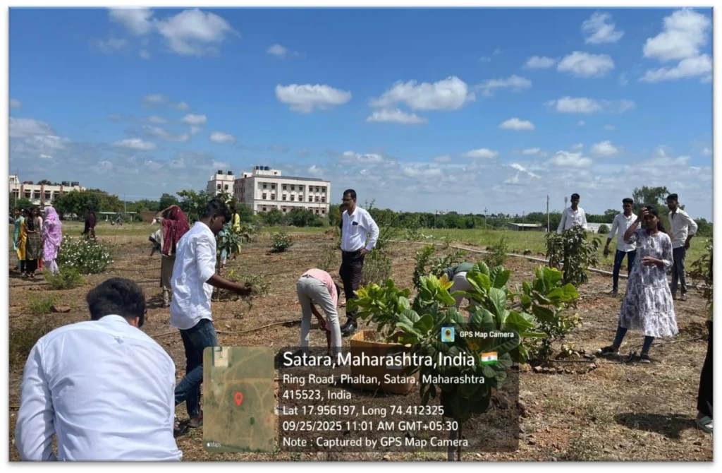 NSS volunteers cleaning herbal garden at PES College of Pharmacy Phaltan