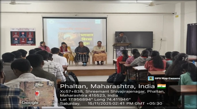 Janjatiya Gaurav Divas Celebration at PES College Phaltan 2 Prof. Kavitake A S delivering introductory speech on Janjatiya Gaurav Divas