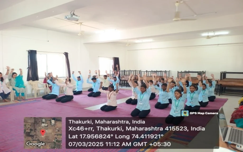 7 Highlights of Art of Living Pranayama & Meditation Programme 2 Pharmacy students practising Bhastrika Pranayama at PES College Phaltan