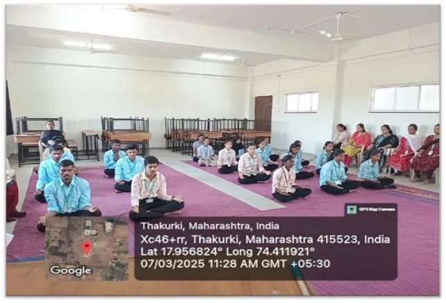 7 Highlights of Art of Living Pranayama & Meditation Programme 4 Students performing meditation at PES College of Pharmacy Phaltan